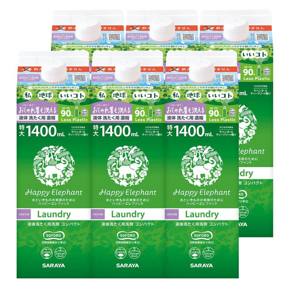 ハッピーエレファント 液体洗たく用洗剤 コンパクト 1400mL×6 詰替用