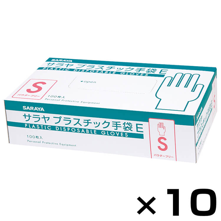 【まとめ買い】プラスチック手袋E 粉無100枚入 Sサイズ 10個セット