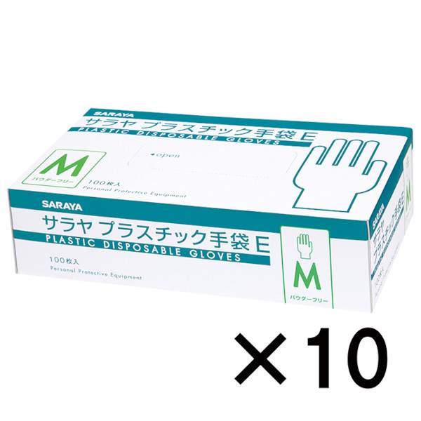 サラヤ｜【まとめ買い】プラスチック手袋Ｅ 粉無100枚入 Mサイズ 10個 