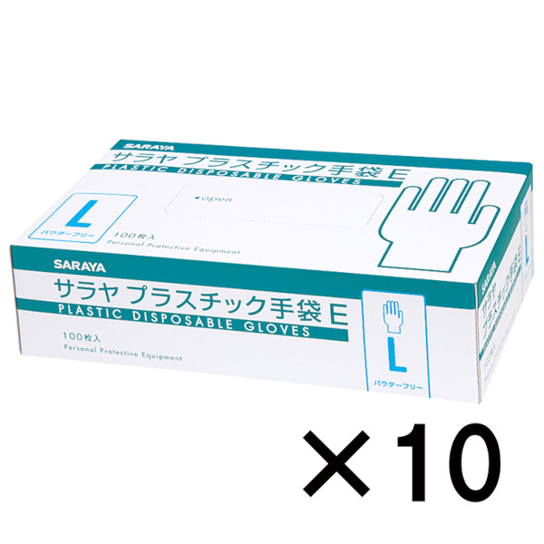 サラヤ｜【まとめ買い】プラスチック手袋Ｅ 粉無100枚入 Mサイズ 10個 