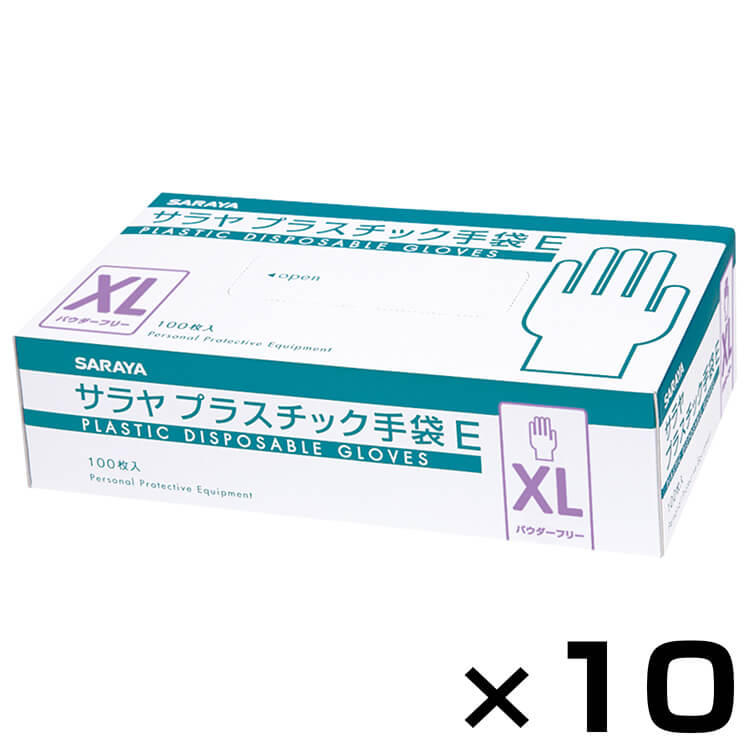 【まとめ買い】プラスチック手袋E 粉無100枚入 XLサイズ 10個セット