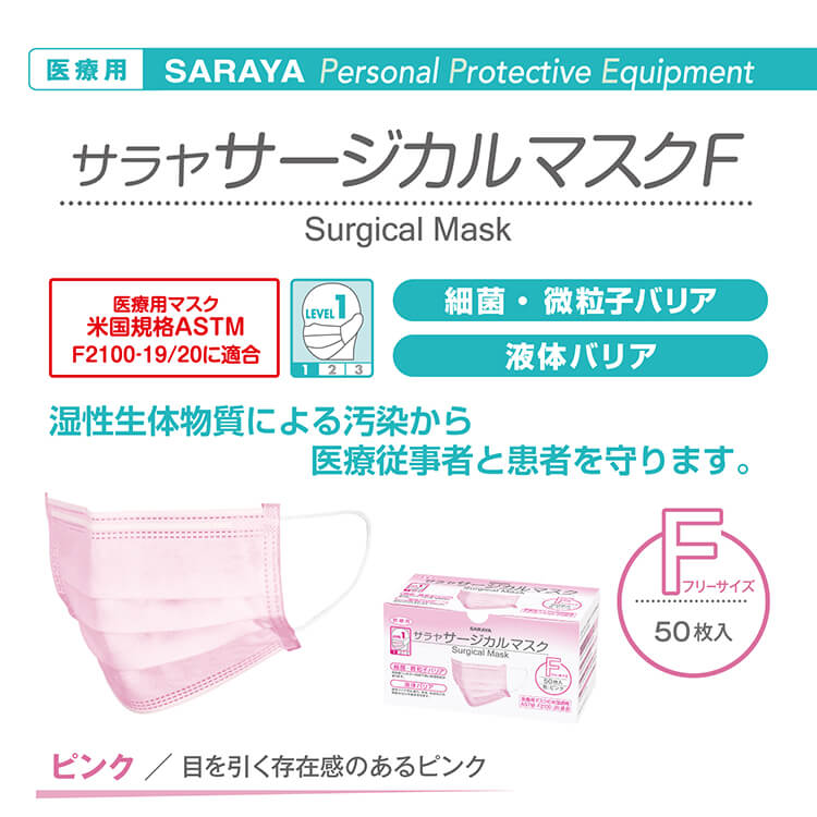 【送料無料・同梱不可】サラヤ サージカルマスクF ピンク 20個セット