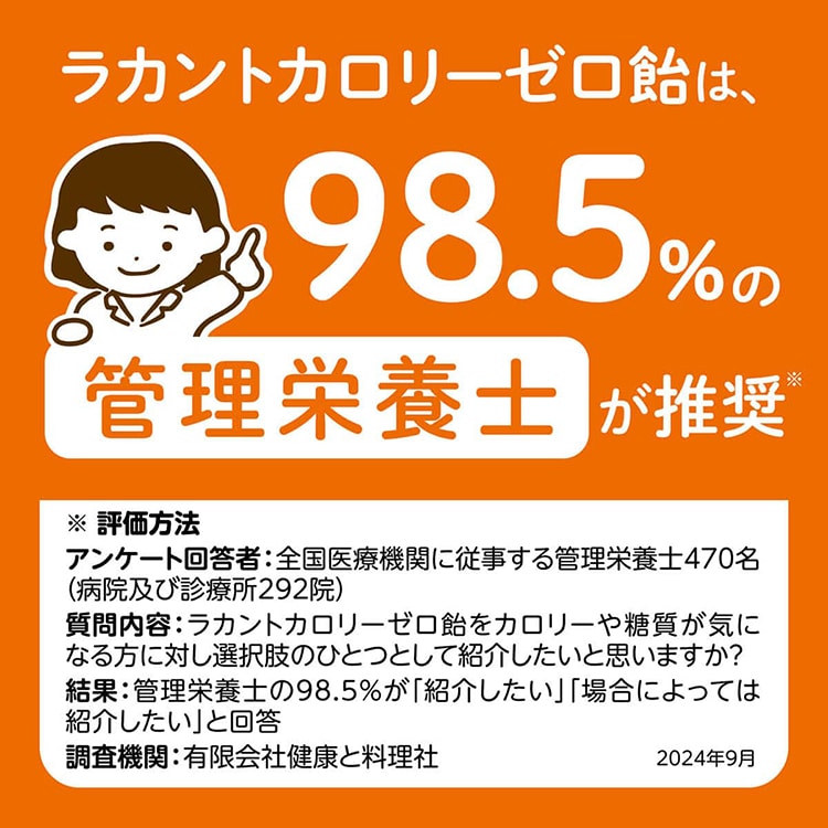 ラカントカロリーゼロ飴は、98.5％の管理栄養士が推奨