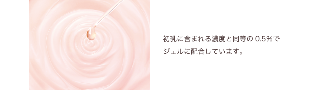 初乳に含まれる濃度と同等の0.5％でジェルに配合しています。