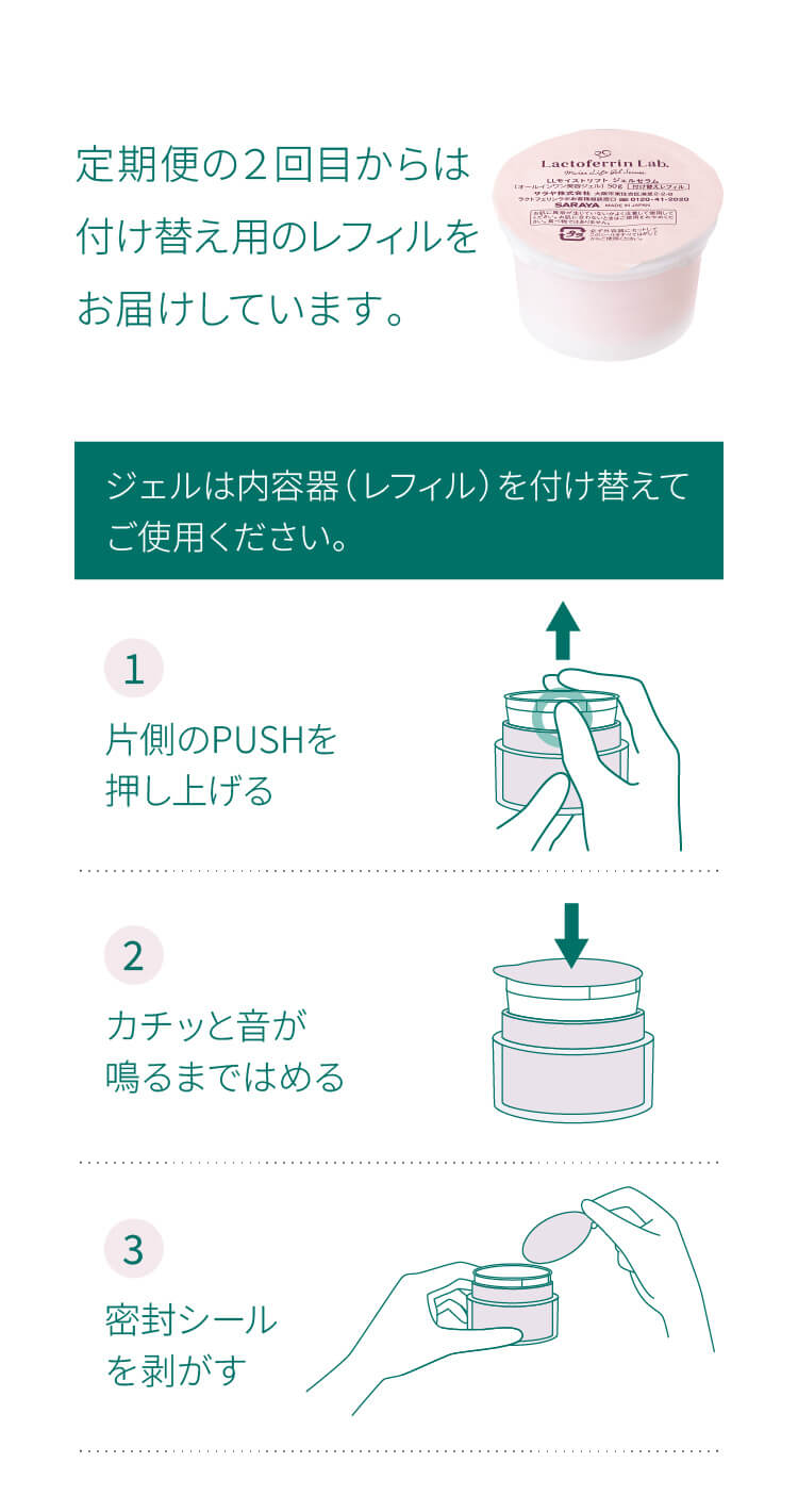 定期便の２回目からは付け替え用のレフィルをお届けしています。