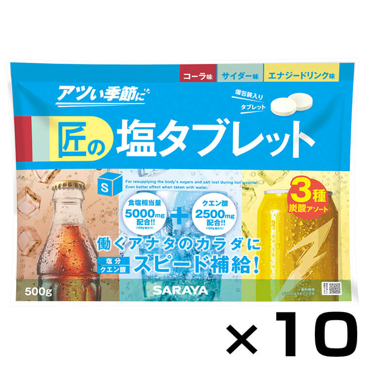 【ケース】  匠の塩タブレット 炭酸系3種アソート 500g × 10